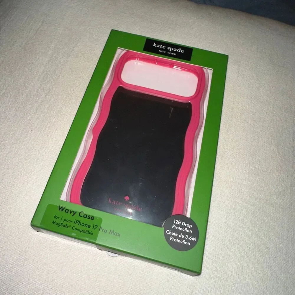 Kate Spade New York iPhone 17 Pro Max Phone Case Bright Pink Wavy Mirror NWT